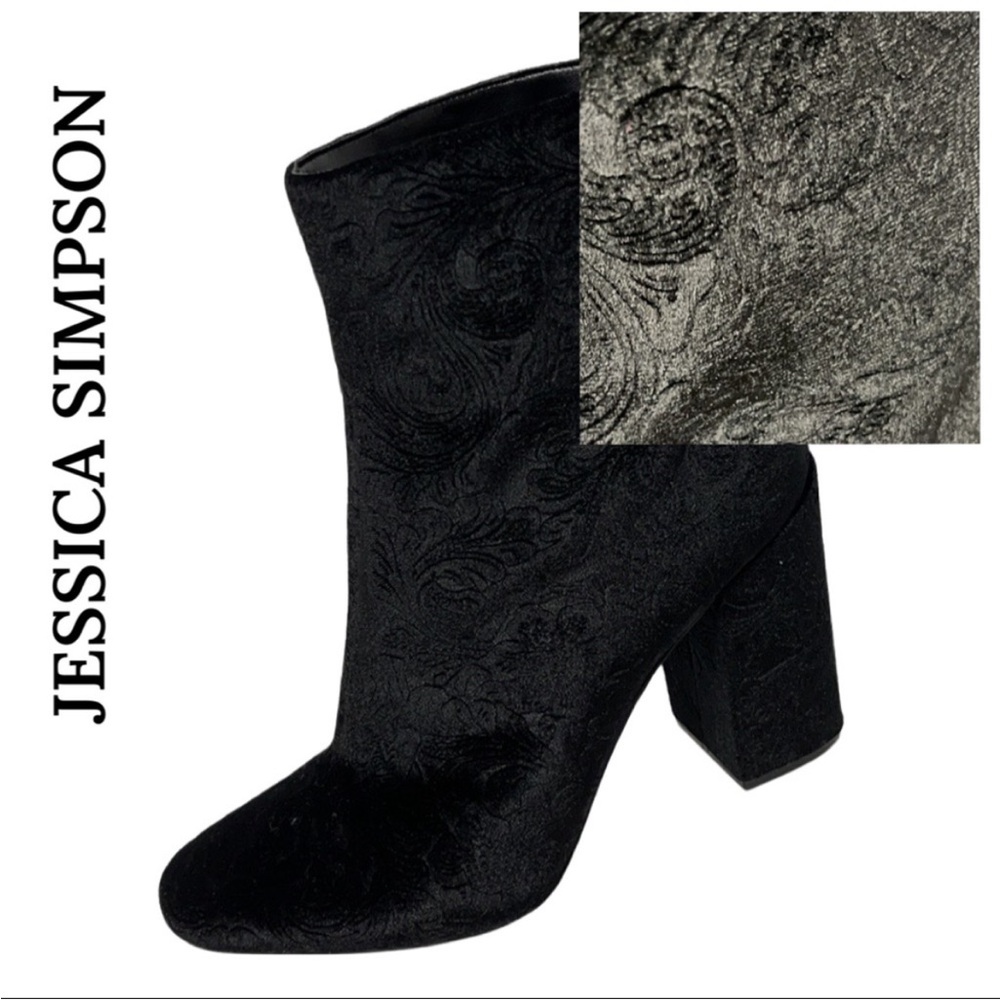 Black Velvet Boots Embossed Floral Jessica Simpson Aninada Size 7